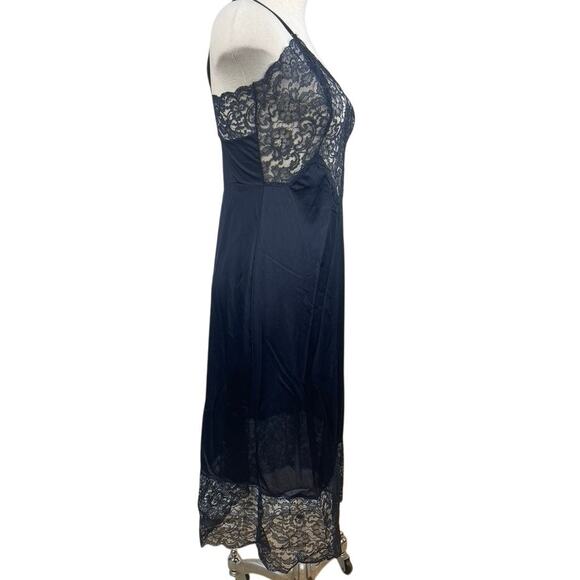 Vintage 70s EARLY BIRD LINGERIE Womens (36) Navy‎ Blue 70s Nylon Lace Slip Dress - Picture 3 of 6